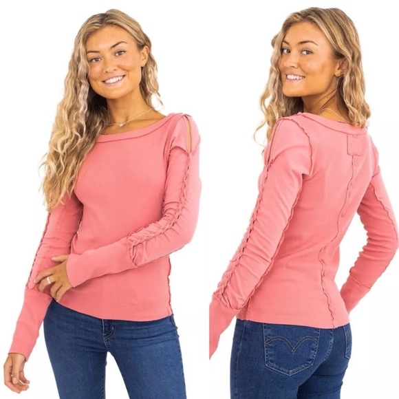 Free People Daisy Chain Cuffed Long Sleeve Top Pink - Picture 1 of 9